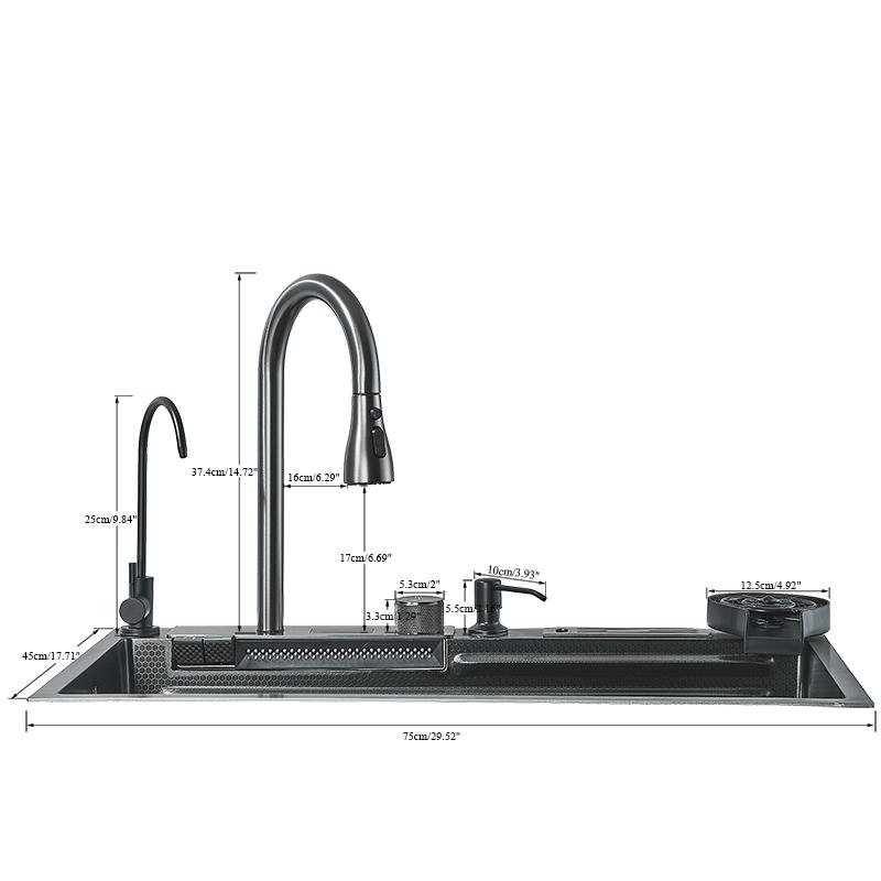 Stainless Steel Kitchen Waterfall Sink Digital Display Large Single Sink Dish Basin Sink With Multifunction Touch Waterfall