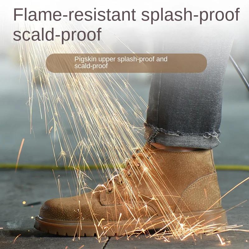 Anti-puncture Suede Leather High Tops Boots Anti Smash Comfortable Shoes for Work Safety Sneakers for Men Light Man Safety Shoes