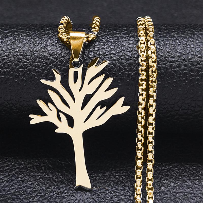 World Peace Tree of Life Necklace Titanium Steel Pendant Versatile Snake Bone Chain 60CM