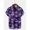 Men's Hawaiian Style Island Coconut Tree Short Sleeved Shirt with Full Print Collar Buttons, Beach Vacation Shirt