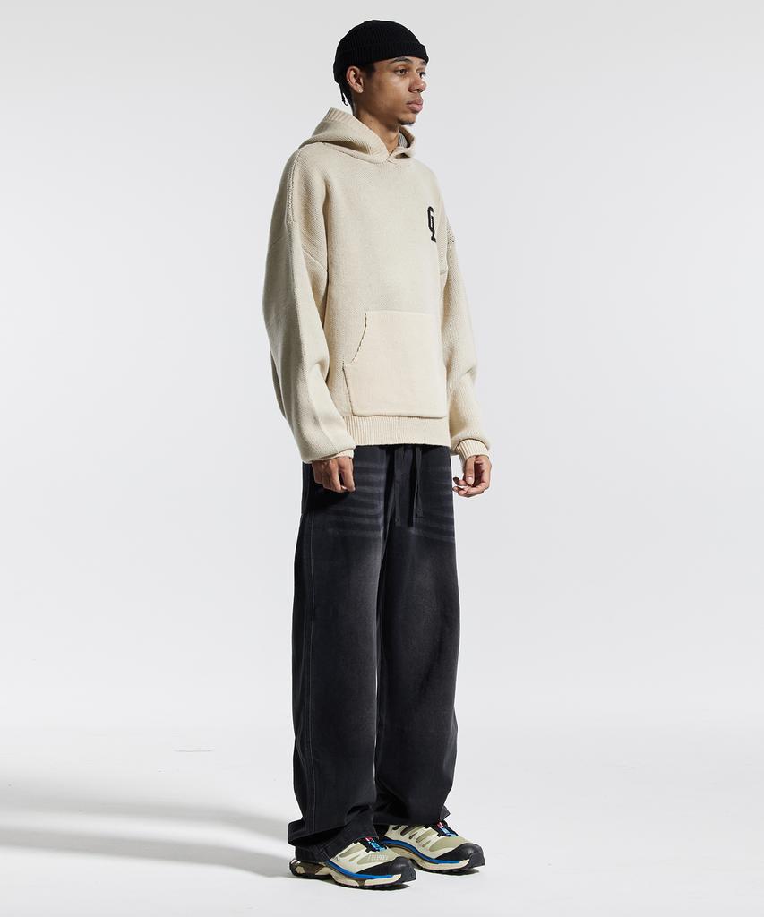 CREAM SODA LAB Basic Washed Wide Elastic Denim Pants Black