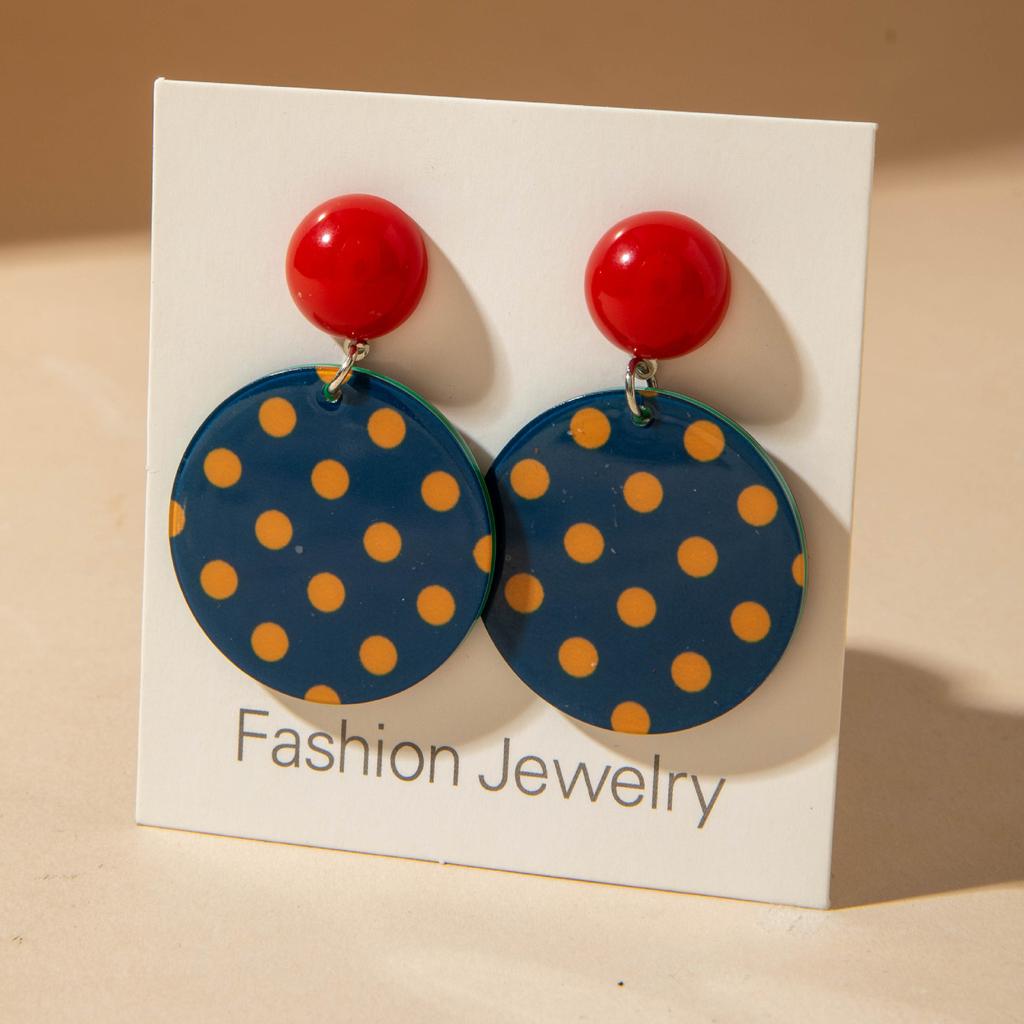New Vintage Color Blocking Y2k Dopamine Fashion Polka Dot Drop Geometric Earrings for Women Sweet Acrylic Jewelry Accessories