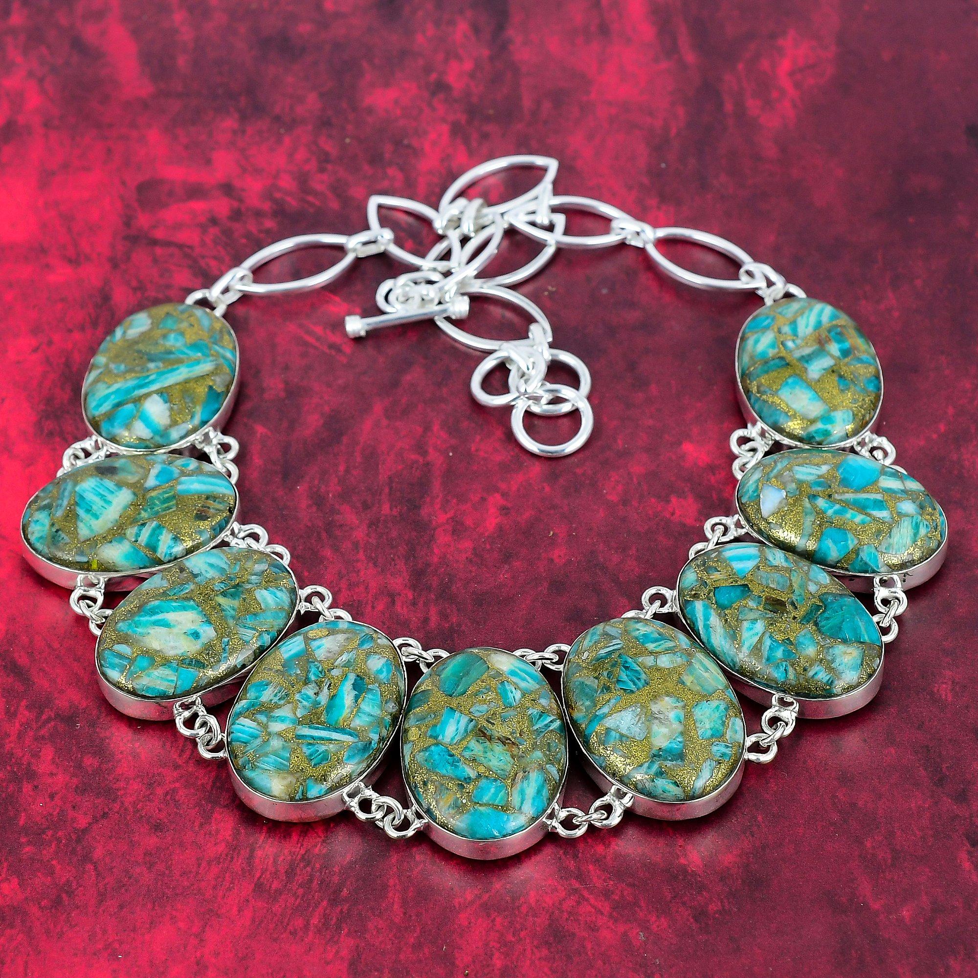 

Медное ожерелье с амазонитом, ожерелье из стерлингового серебра 925 пробы, драгоценный камень, ювелирные изделия ручной работы, регулируемое ожерелье-цепочка, подарок на годовщину матери Adjustable with 18 inches зелёный