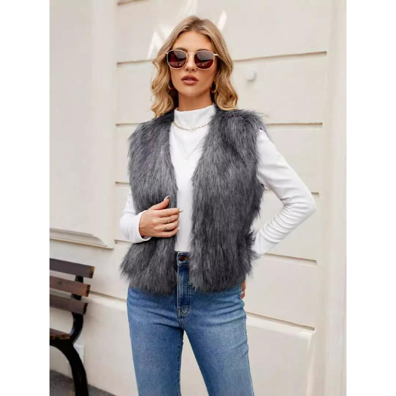 

Воротник Короткий Женский Имитация Кожи Куртка Жилет Топ Искусственный Мех Жилет XS