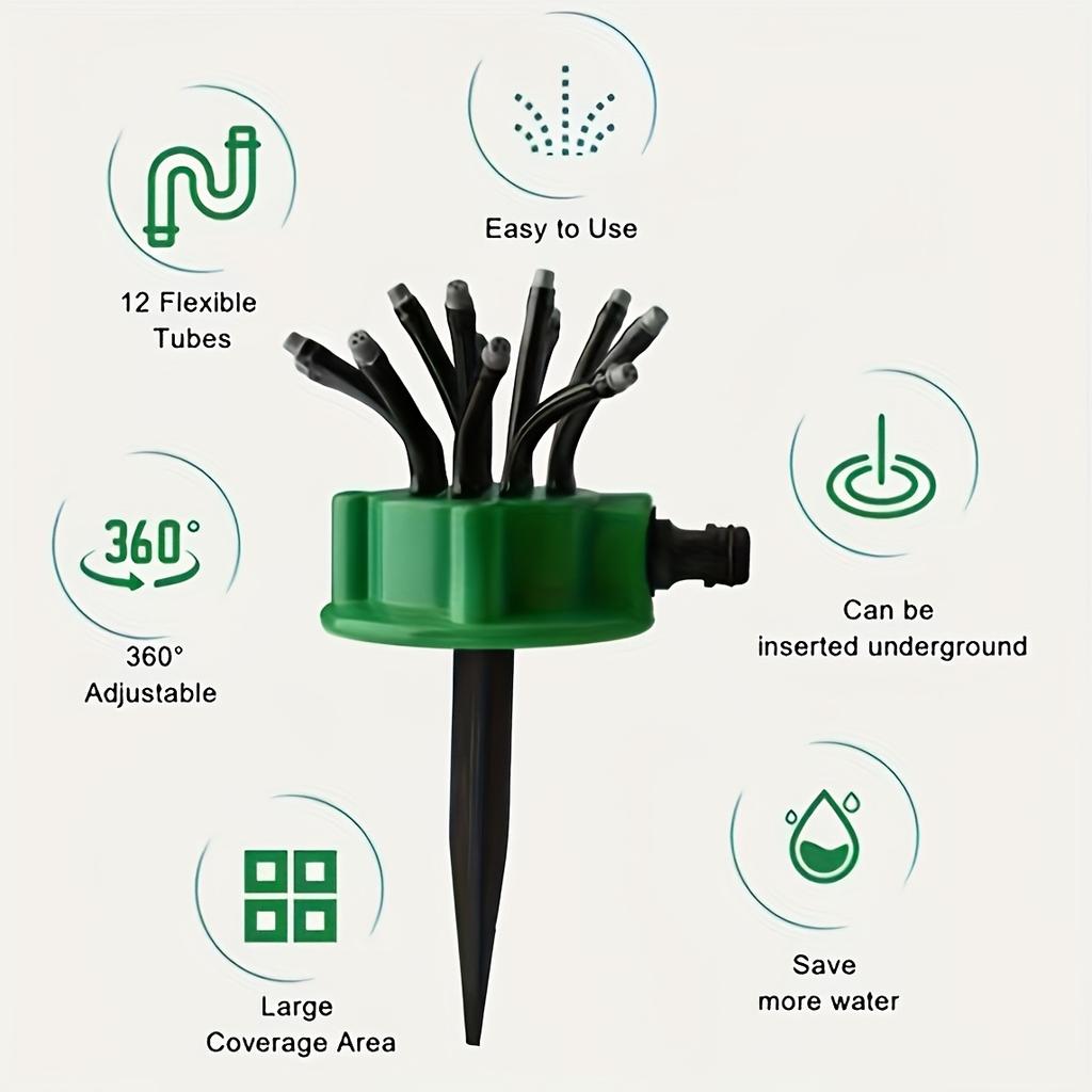 1Pc 12 Nozzles 360-Degree Automatic Garden Sprinkler For Lawn Watering Rotating Nozzle Rotating Sprinkler System