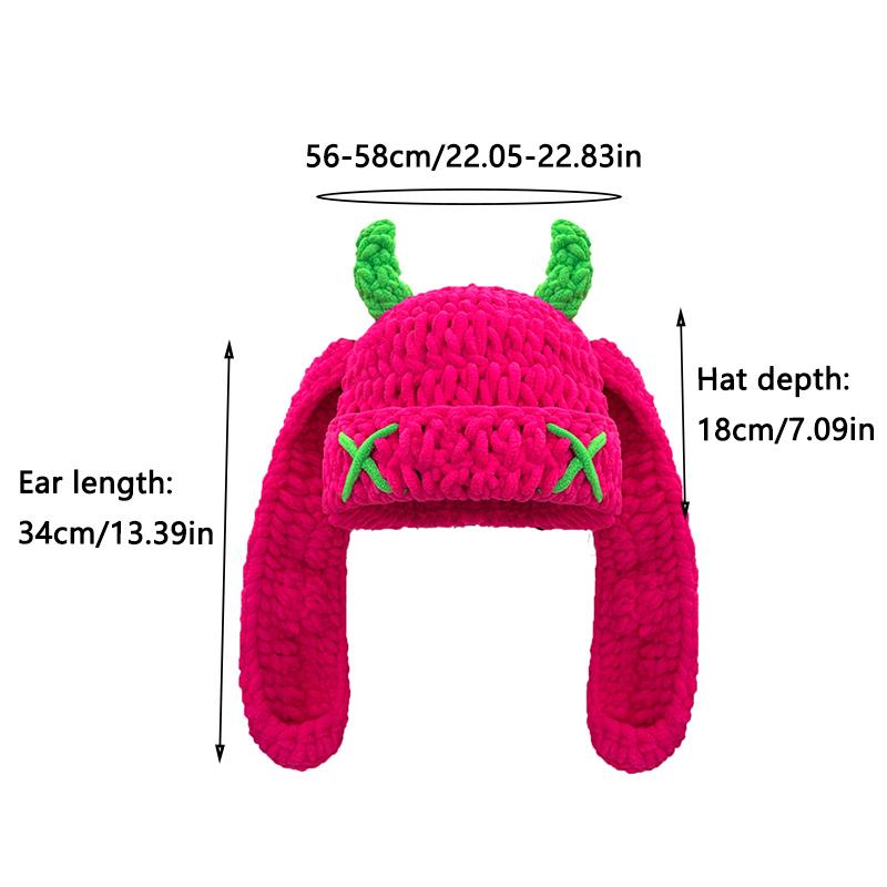 Unisex Autumn Winter Handmade Crochet Knitted Hat Soft Warm Long Ear Beanie Hat Men Women Casual Y2K SkullCap Hats Ski Caps