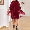 Women Dress Round Neck Half Sleeve Glitter Shawl Design Plus Size Dress Loose Hem Slimming Casual Dress Office Party Wear