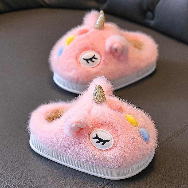 Children's Cotton Slippers for Girls, New Autumn and Winter Style, Plush-lined for Warmth, Suitable for Indoor and Outdoor Wear, Non-slip Girls'