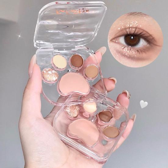 Lidschatten-Palette mit Katzenpfotenmotiv, 5 Farben, schimmernd, matt, natürlich, Nude, langlebig, wasserfest, hochpigmentiert, Lidschatten für Frauen, Augen-Make-up-Zubehör