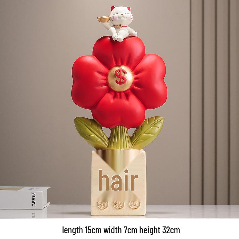 Fortune Cat Money Tree Figurine - Office, Shop, Reception & Housewarming Decoration