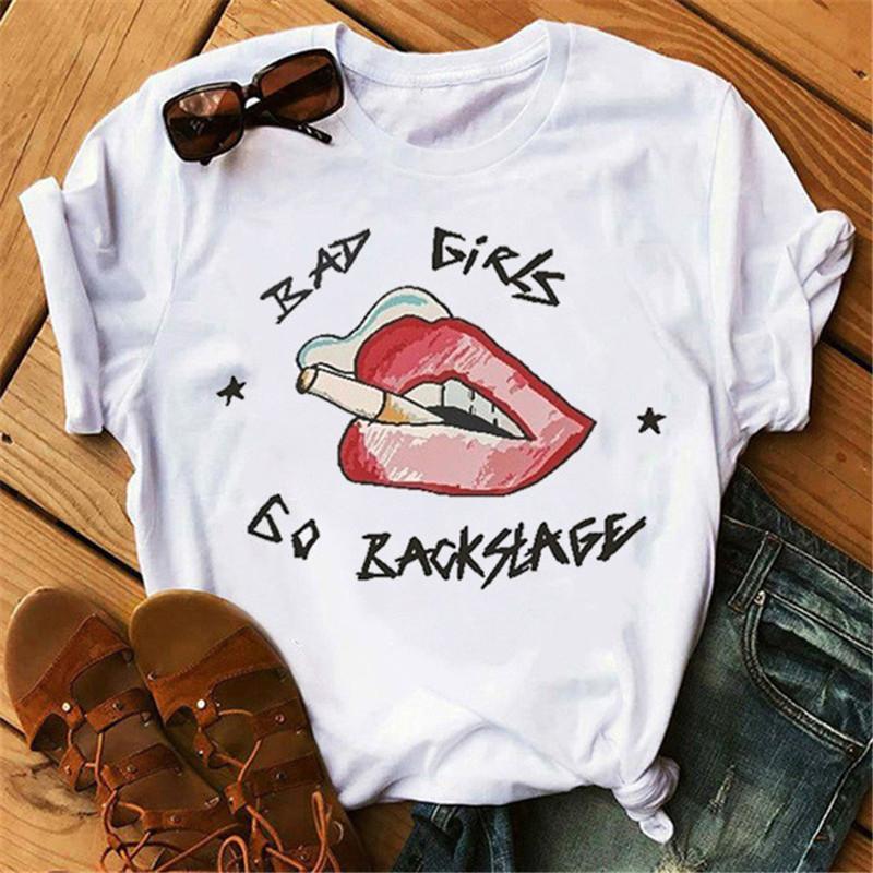 Summer new style colorful lip print round neck short-sleeve women's casual wear T Shirt