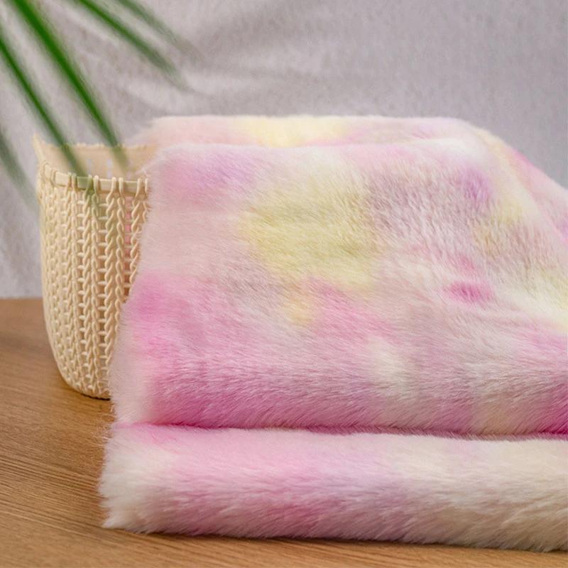 50x180cm Imitation Otter Rabbit Hair Thickened Fabric Tie Dyed Plush Fabric Gradient Rainbow Rabbit Hair Fur Coat DIY Fabric