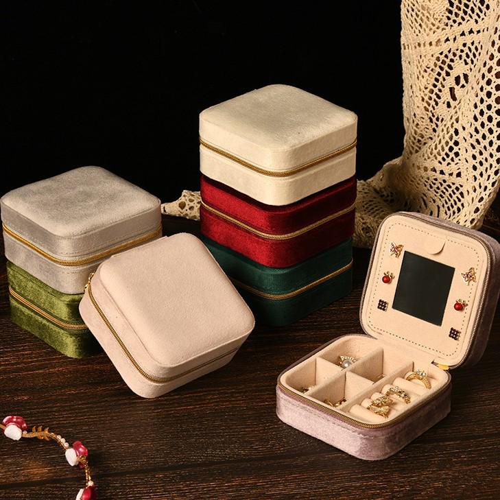 Elegant Velvet Jewelry Box with Mirror for Necklaces, Rings, and Earrings