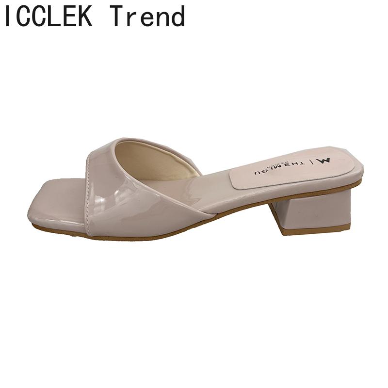 Designer Summer Patent Leather Square Toe Women Slippers Ladies Elegant Outdoor Street Style Thick Heel Slides