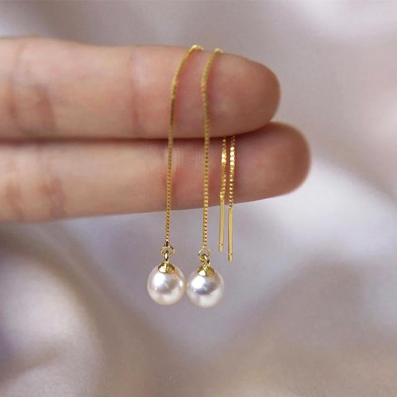 

Huitan Dainty Long Hanging Earrings Lady Engagement Zircon Ear Pendants with Simulated Pearl Graceful Gold Color Accessories