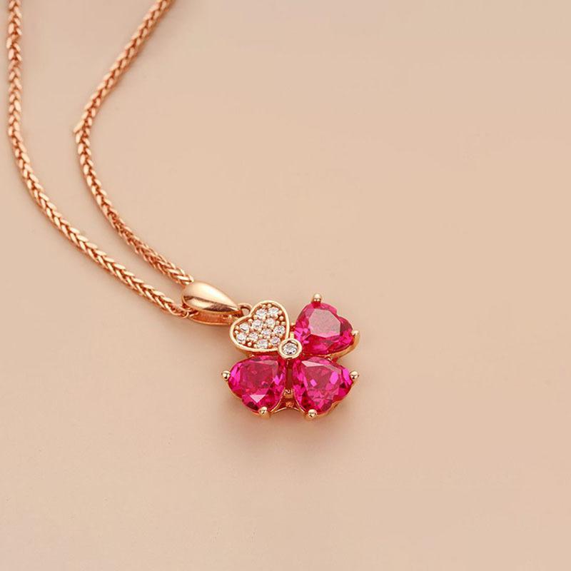 Gold Purple Gold Lucky Grass Pendant Rose Gold Plated Redstone Flower Clavicle Chain Jewelry