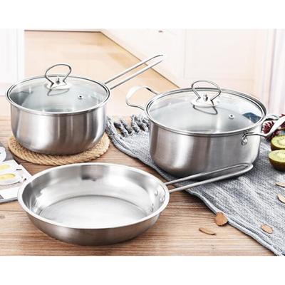 3pcs/Set Pot Stainless Steel Cookware of Frying Pan Milk Pot and Soup Pot Kitchen Utensil