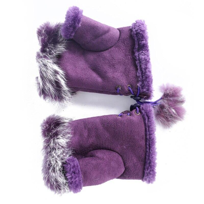 Women Teen Classic Winter Warm Rabbit Faux Fur Hands Wrist Fingerless Gloves Mittens Fingerless Hand Warmer Mitten Gloves