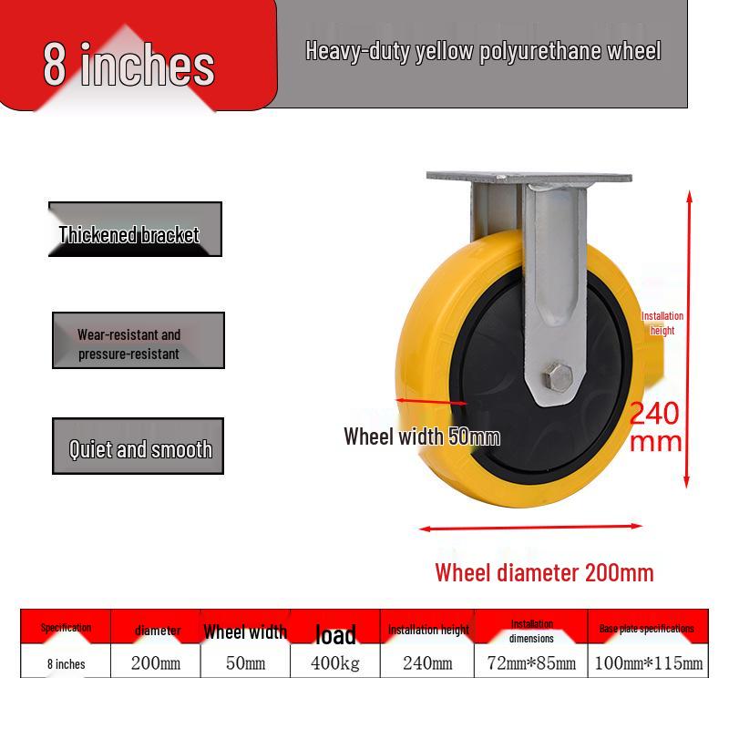 Heavy-Duty Anti-Winding Yellow Polyurethane Caster Wheels 4"-8"