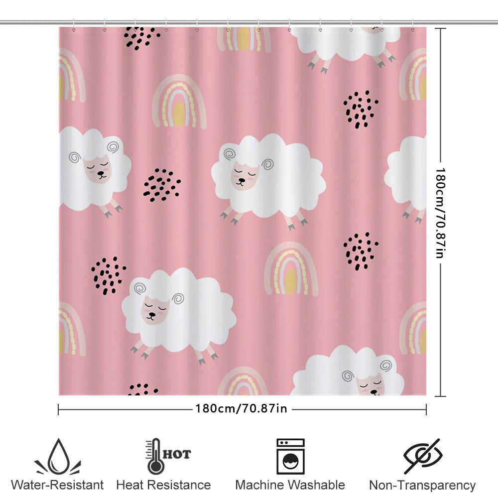 Bright Pink Sheep Rainbow Shower Curtain Decor For Bathroom Cute Cartoon Patterned Waterproof Fabric Bath Rug Set Home Bathroom