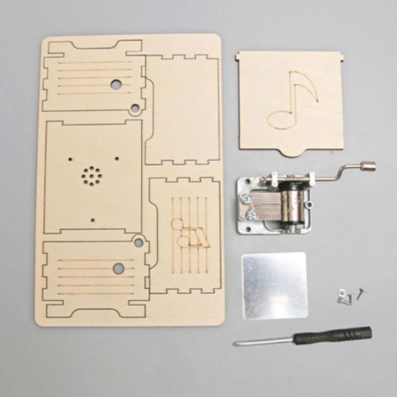 Wooden DIY Phonograph Children's Hand Cranked Music Box Assembly Material Handmade Ornament Creative Model