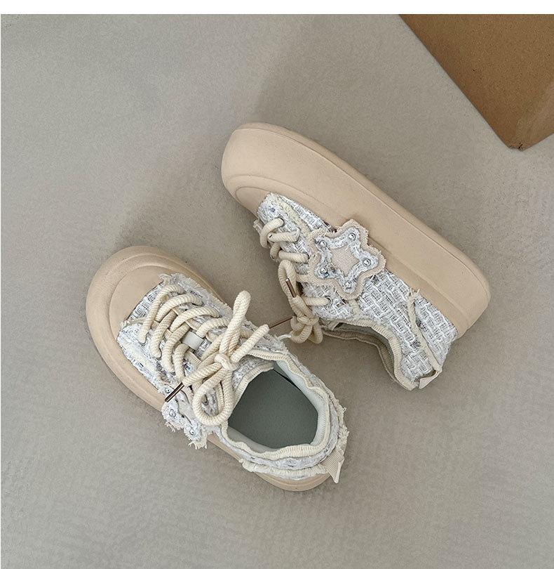 Thick-soled casual small fragrant style versatile thick-soled little white shoes women's 2025 new autumn and winter canvas shoes popular low-top board