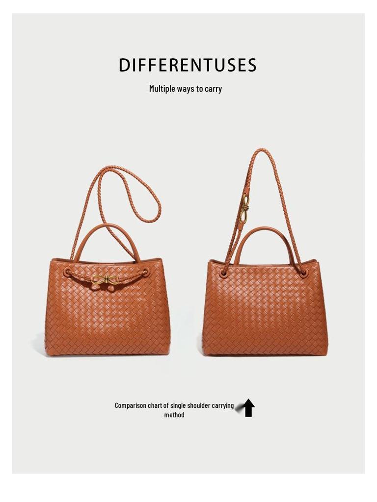 Vintage Woven Tote with Metal Buckle - Versatile Shoulder and Crossbody Bag