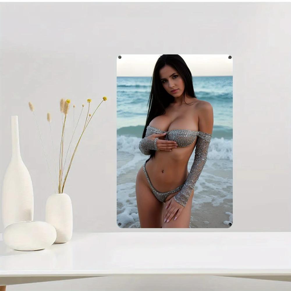 Bikini Beach Metal Sign Art 8x12 Wall Decor Poolside Coastal Home