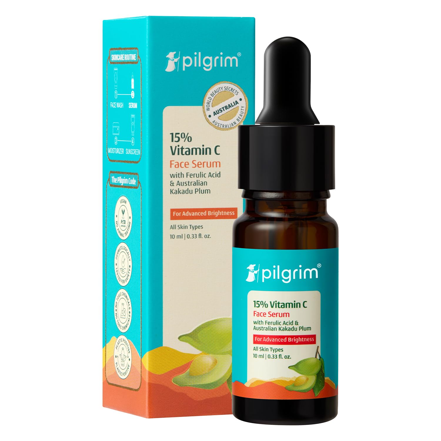 Pilgrim 15% Vitamin C Serum 10ml For Glowing Skin With Ferulic Acid & Vitamin E For All Skin Types