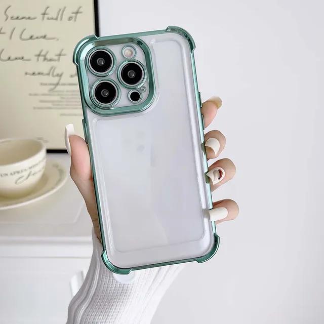 For iPhone 15 14 13 12 11 XR XS X Pro Plus Max Case Plating Space Fine Hole Cover Soft Transparent Shell Antifall NonSlip Fundas