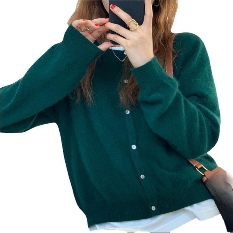 

DAFIFY Женская мода повседневная осень-зима однотонный принт длинный рукав О-образный вырез свитера One Size зелёный