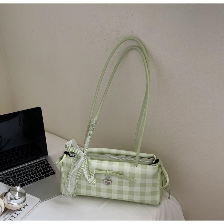 

2025 новая высокоценная клетчатая сумка-облако ручная сумка женская senmeng трендовая мода нишевая ins сумка на плечо под мышку зелёный