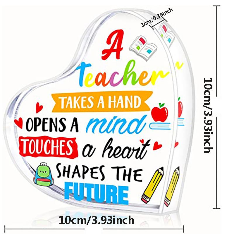2D Flat, Heart-Shaped Acrylic Teacher Appreciation Desk Decor Plaque, Thanksgiving Gifts, Suitable for Wall Decoration, Porch, Room, Villa, Accents Ho