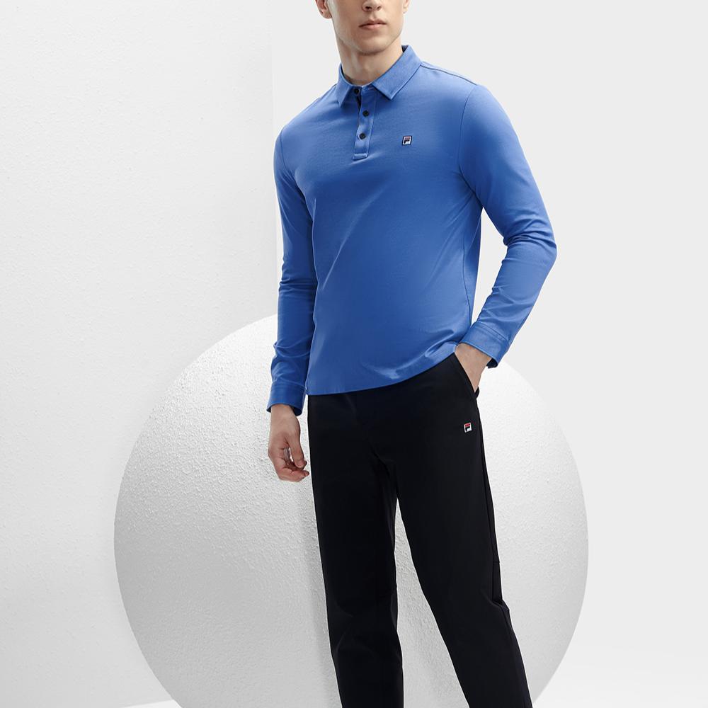 Fila Solid Color Knitted Casual Long Sleeve Polo Shirt Men Tops Misty-Lake-Blue F11M411206F-DB