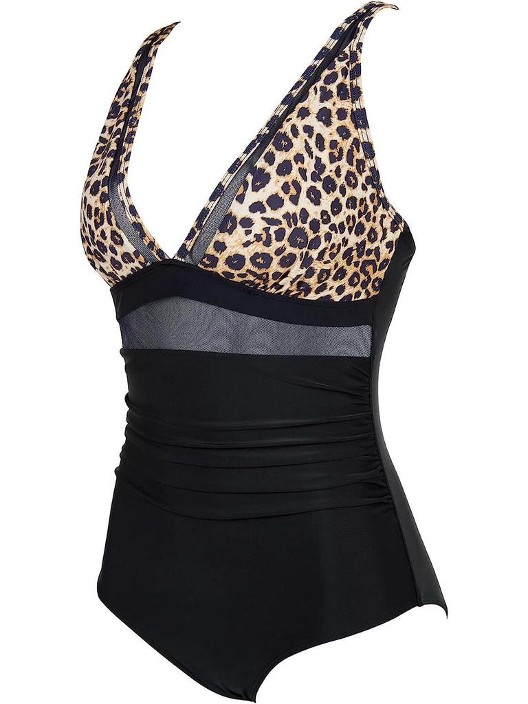 European & American Sexy Mesh Deep V One-Piece Swimsuit for Women