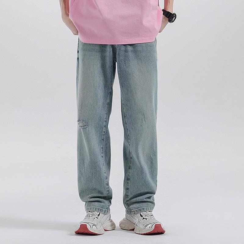 

Новые весенне-летние мужские брюки широкие штанины в стиле хай-стрит, слегка тянущиеся, свободные, прямые джинсы 40