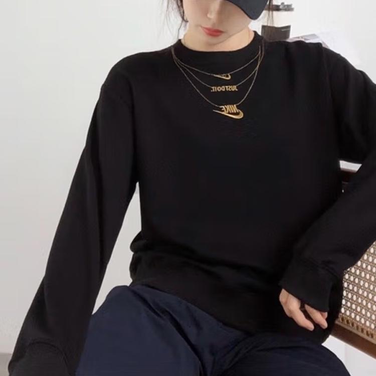 Nike Sportswear Embroidered Necklace Small Logo Casual Pullover Sweatshirt Women Tops Black CZ4023-010