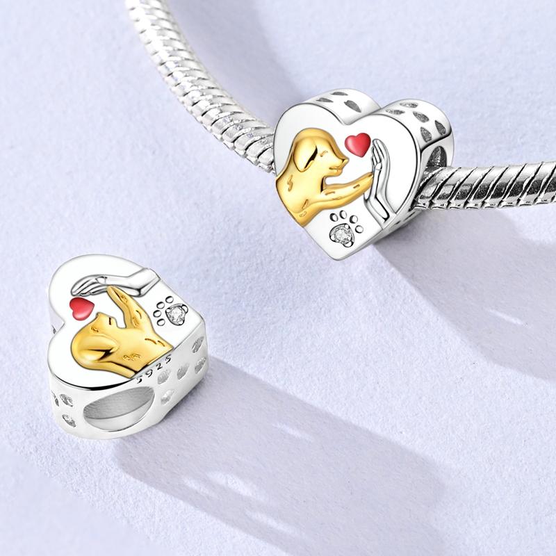 Heart Shaped Charms Copper Bead Family Friend Lover Mother'S Day Pets Sisters Fit Original Bangle Bracelets Diy Jewelry Gift