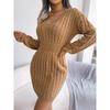 Damen Pulloverkleider Cocktail V-Ausschnitt Strickkleid Pullover Etuikleid