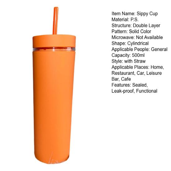 500ml Skinny Tumbler with Lid And Straw Double Wall Sippy Cup BPA-Free Tumblers
