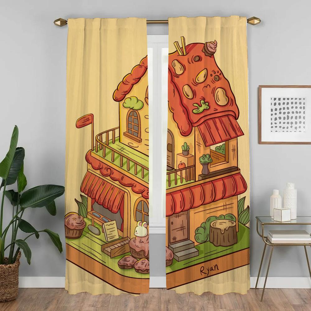 Cute Picture Curtains for Living Room Curtain for Room 2 Panel Shades Halloween Decoration Partition Home Interior Curtains