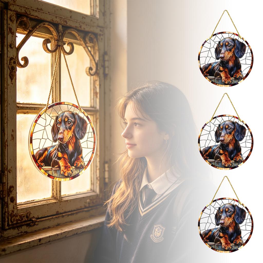 8 Zoll x 8 Zoll Hängender Dekorativer Sonnenfänger mit 2D Böhmischem Stil Dackel Hund Design für Fenster- oder Wanddekoration Innen- und Außenbereich