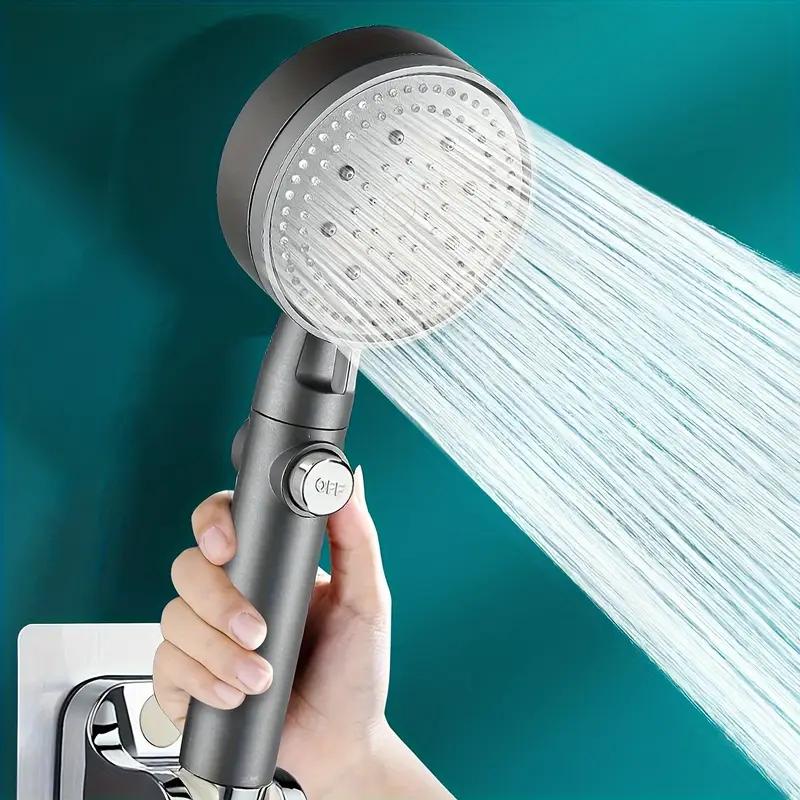 Grey High Pressure 5 Modes Hand Held Shower Head Set Filtered High Quality with On/Off Pause Universal Bathroom Accessories