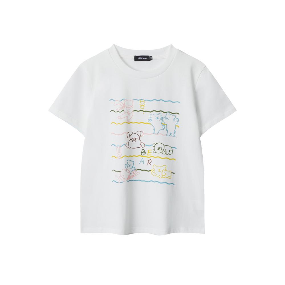 

HeyHenry Women s Summer 2025 Cotton Print Short Sleeve T-shirt - Versatile Round Neck Casual Top Medium білий