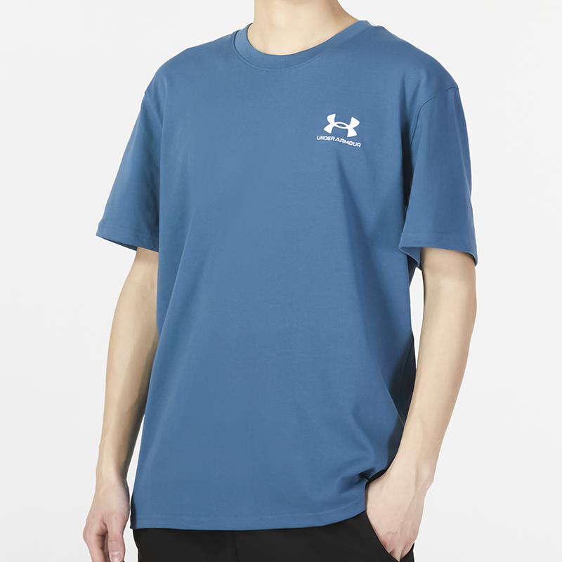Under Armour Camiseta Deportiva de Manga Corta para Hombre con Logo Bordado para Correr y Entrenar Tops Azul 1373997-414