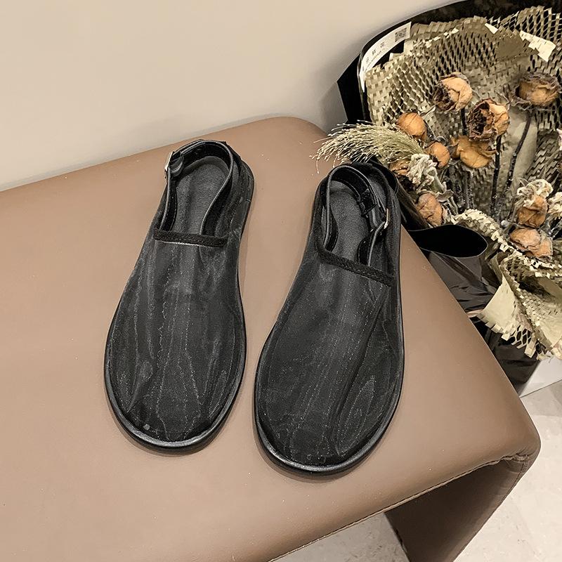 

2025 новые летние сетчатые туфли женские высокого класса с круглым носком дышащие тапочки-мешки одно слово с плоскими сандалиями женские 40 чёрный