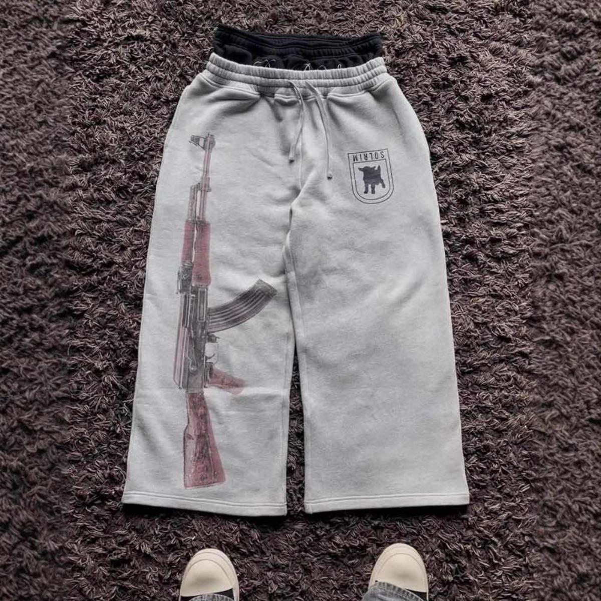 DRIPX Europäische und Amerikanische Bestickte Streetwear Paar Doppelkopf Doppelte Taille Hose Personalisierte Bedruckte Muster Hose S gray