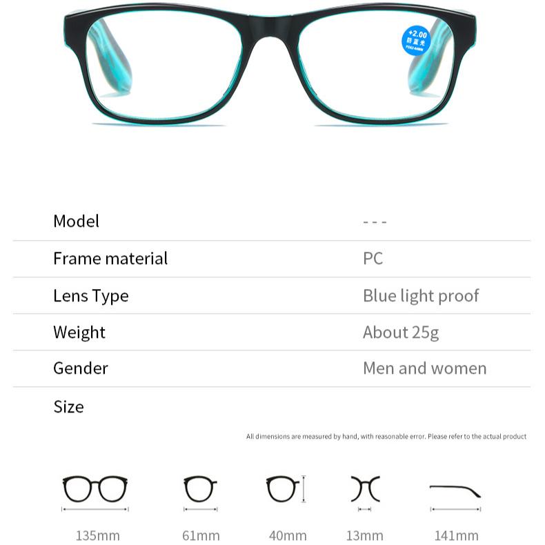 Anti Blue Light Reading Glasses Fashion Women Men Clear Sqaure Computer Presbyopic Eyeglasses Spring Legs Frame Eyewear