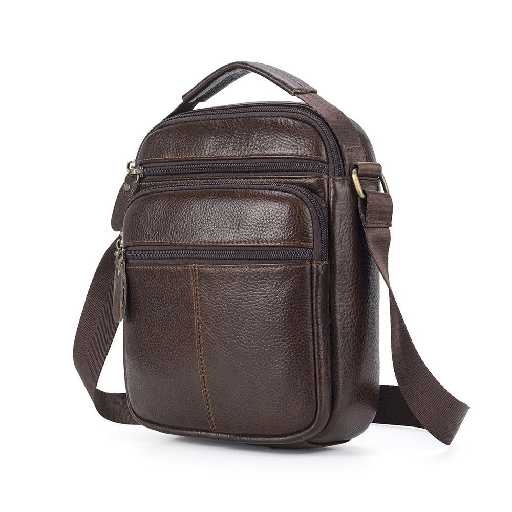 Top Grain Leather Men Messenger Bag Casual Daily Crossbody Shoulder Bag