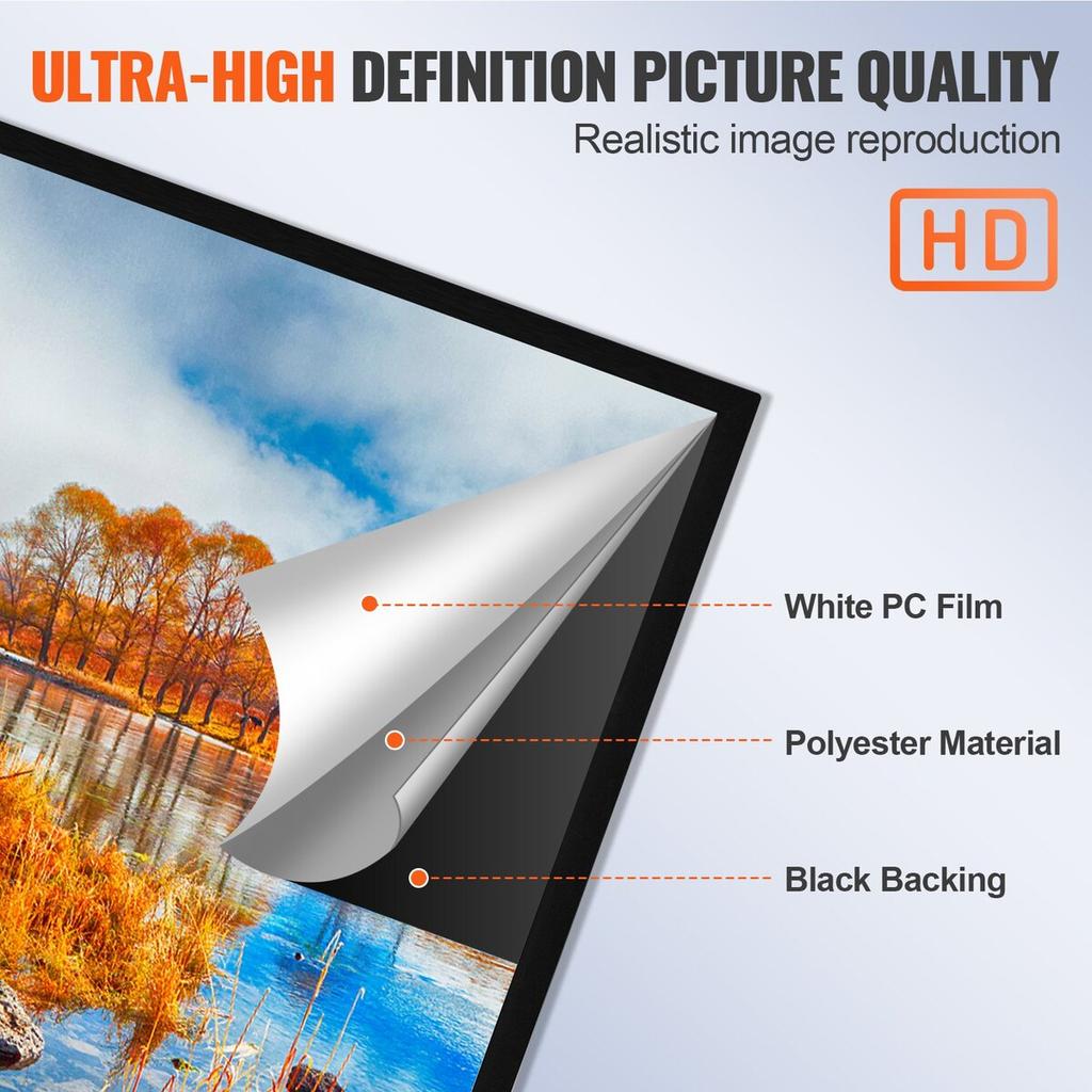 130Inch Projection Screen 16:9 4K HDTV Movie Screen Fixed Frame 3D Projector Screen for 4K HDTV Movie Theater Outdoor Use(130inch)